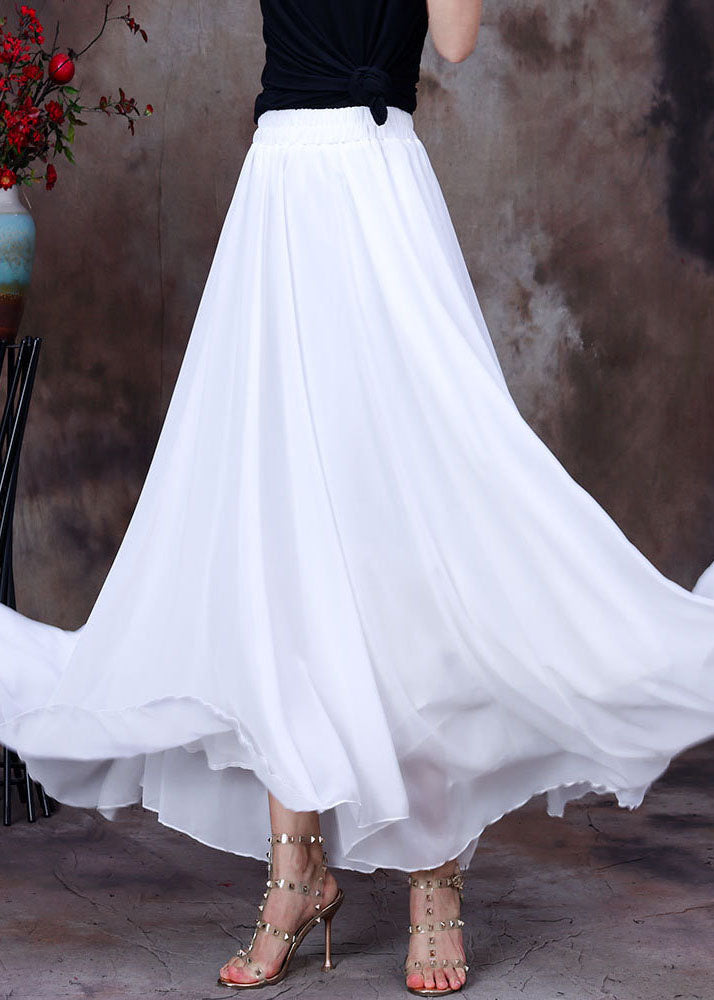White Elastic Waist Asymmetrical Layered Design Chiffon Skirts Summer
