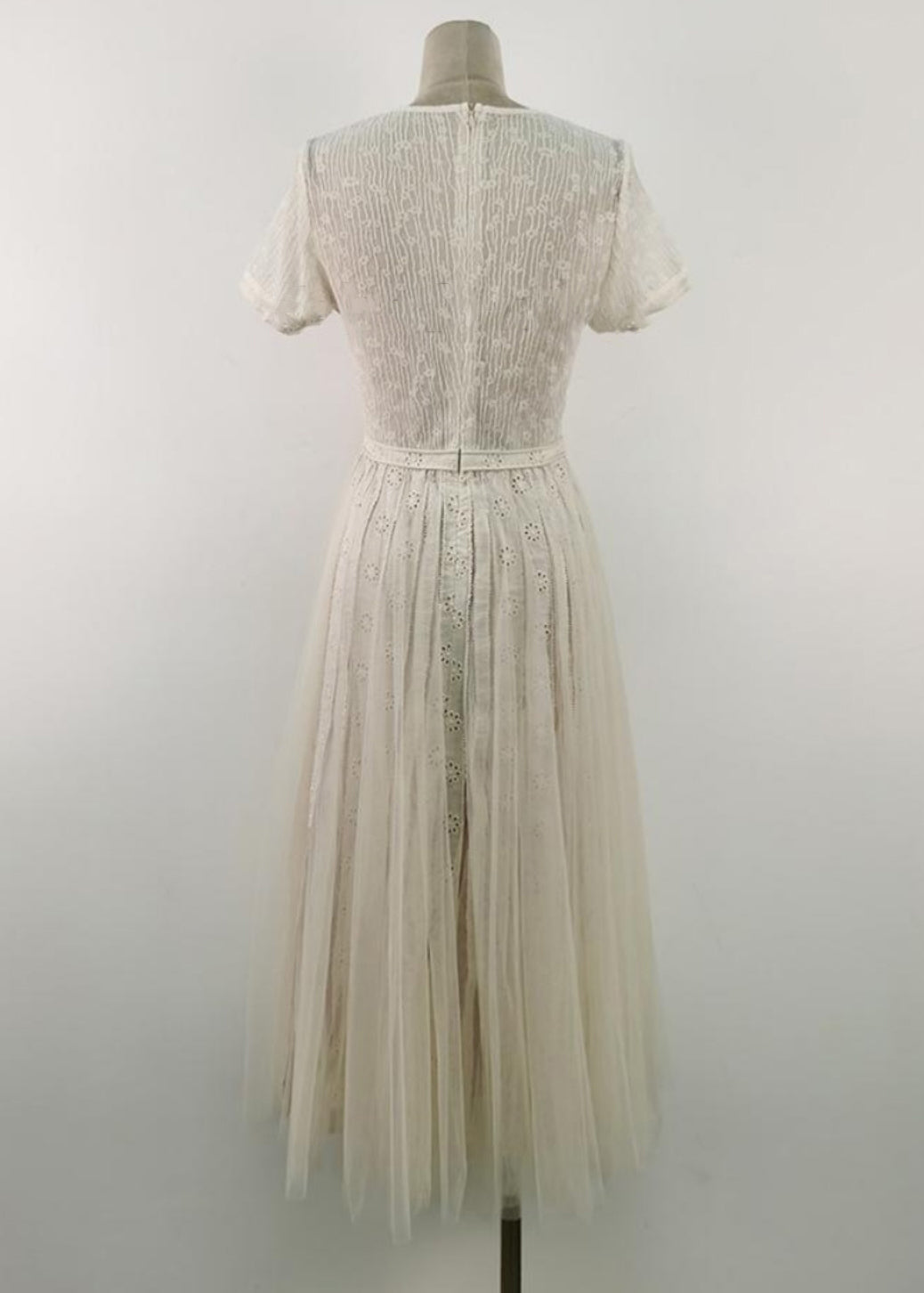 White Embroidered Hollow Out Tulle Long Dress Summer