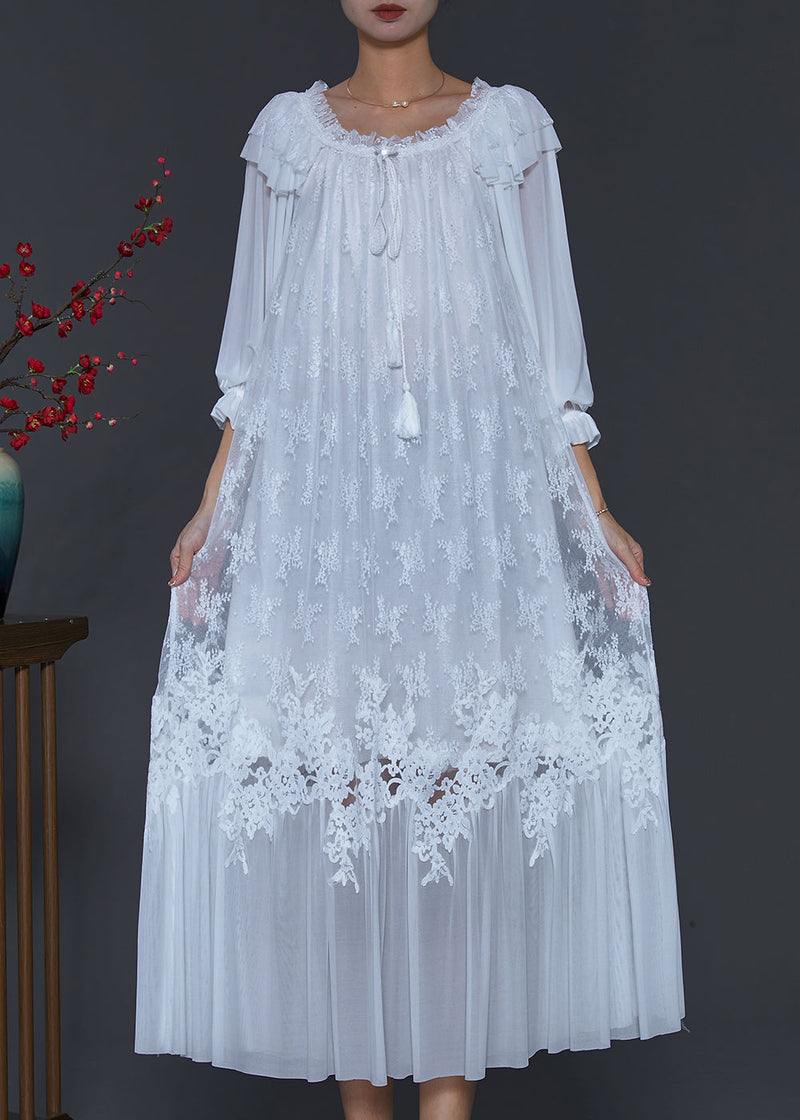 White Embroidered Patchwork Lace Dresses Spring