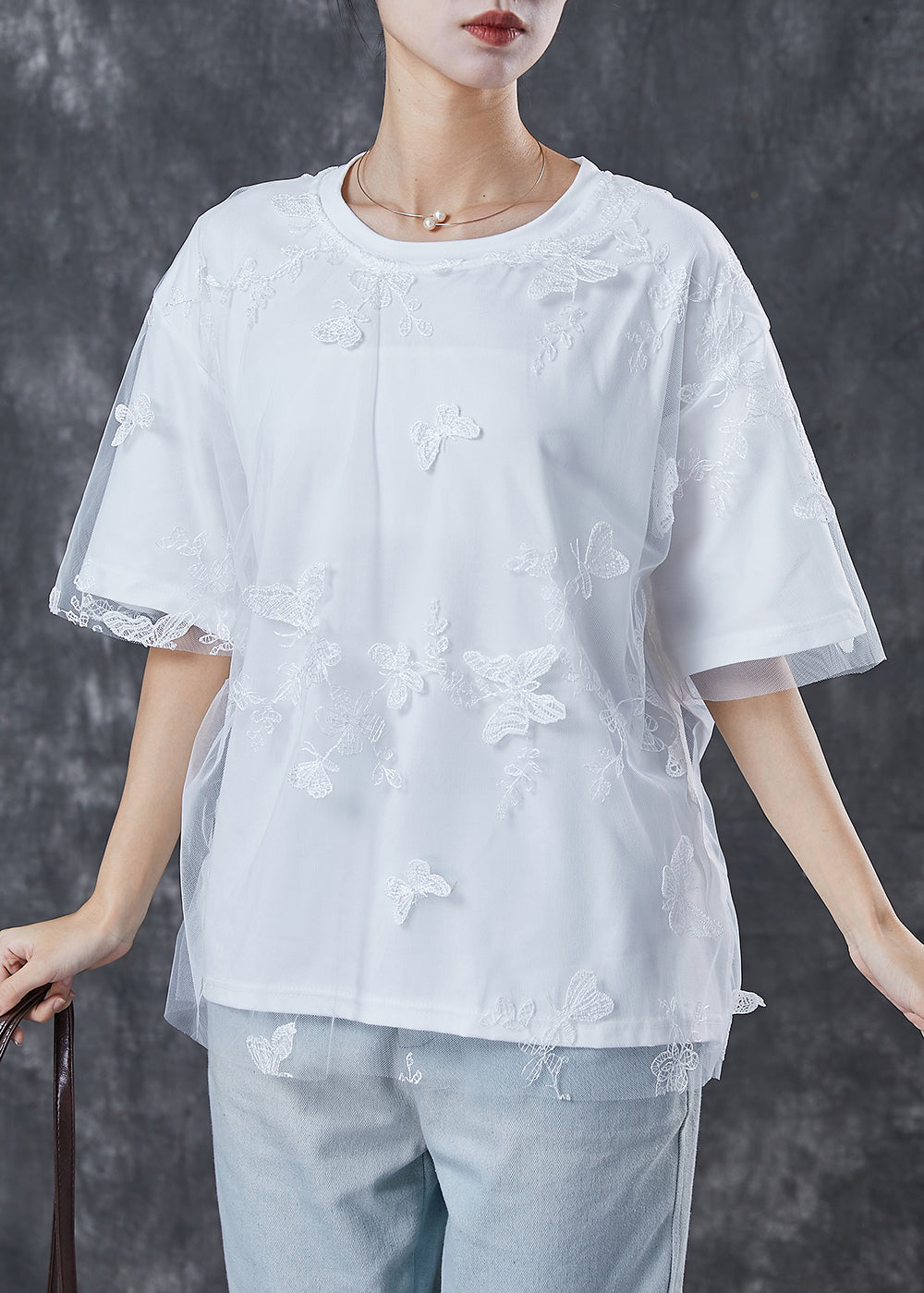 White Embroidered Butterfly Tulle Tanks Top Summer