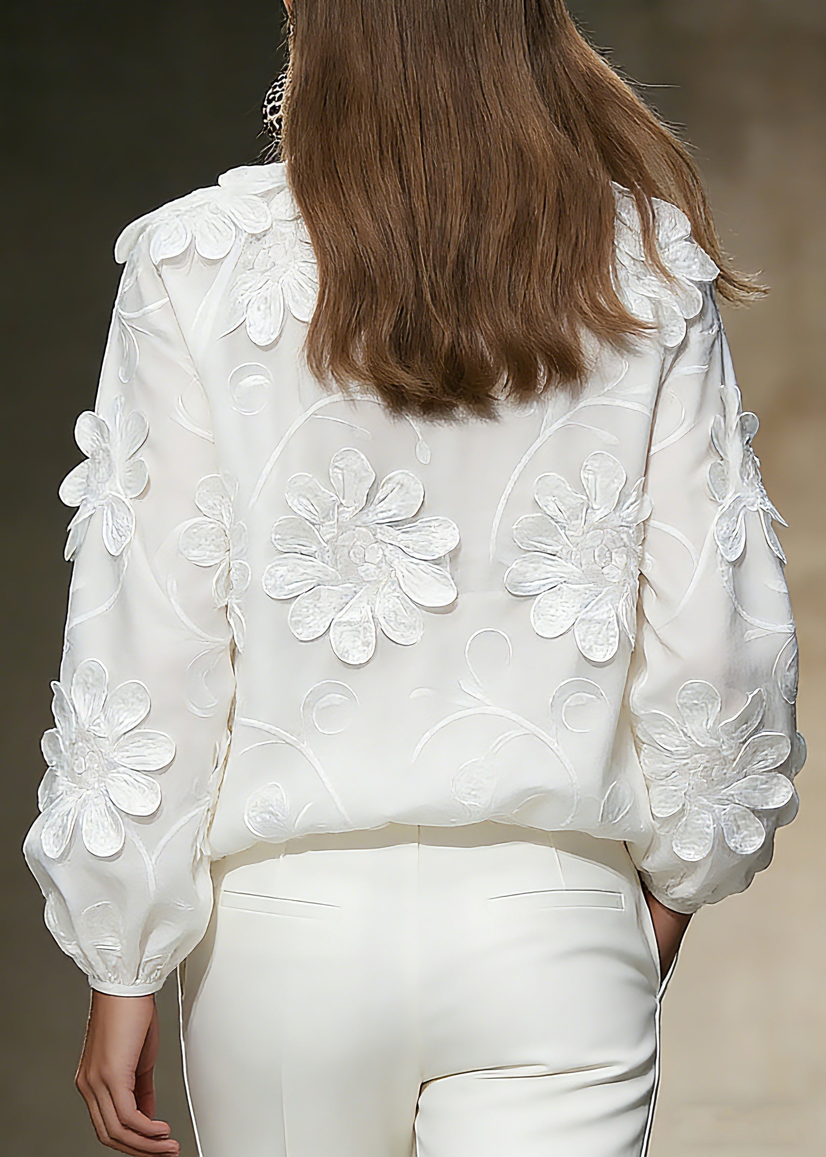 Elegant White Floral Tie Lace Tops Spring