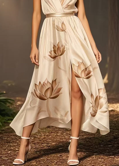 White Flower Side Open Silk Sundress Summer