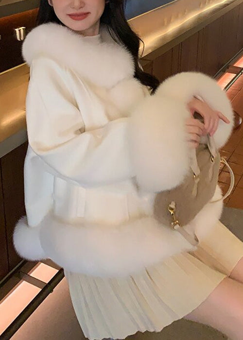 White Fur Collar Patchwork Duck Down Coats Winter