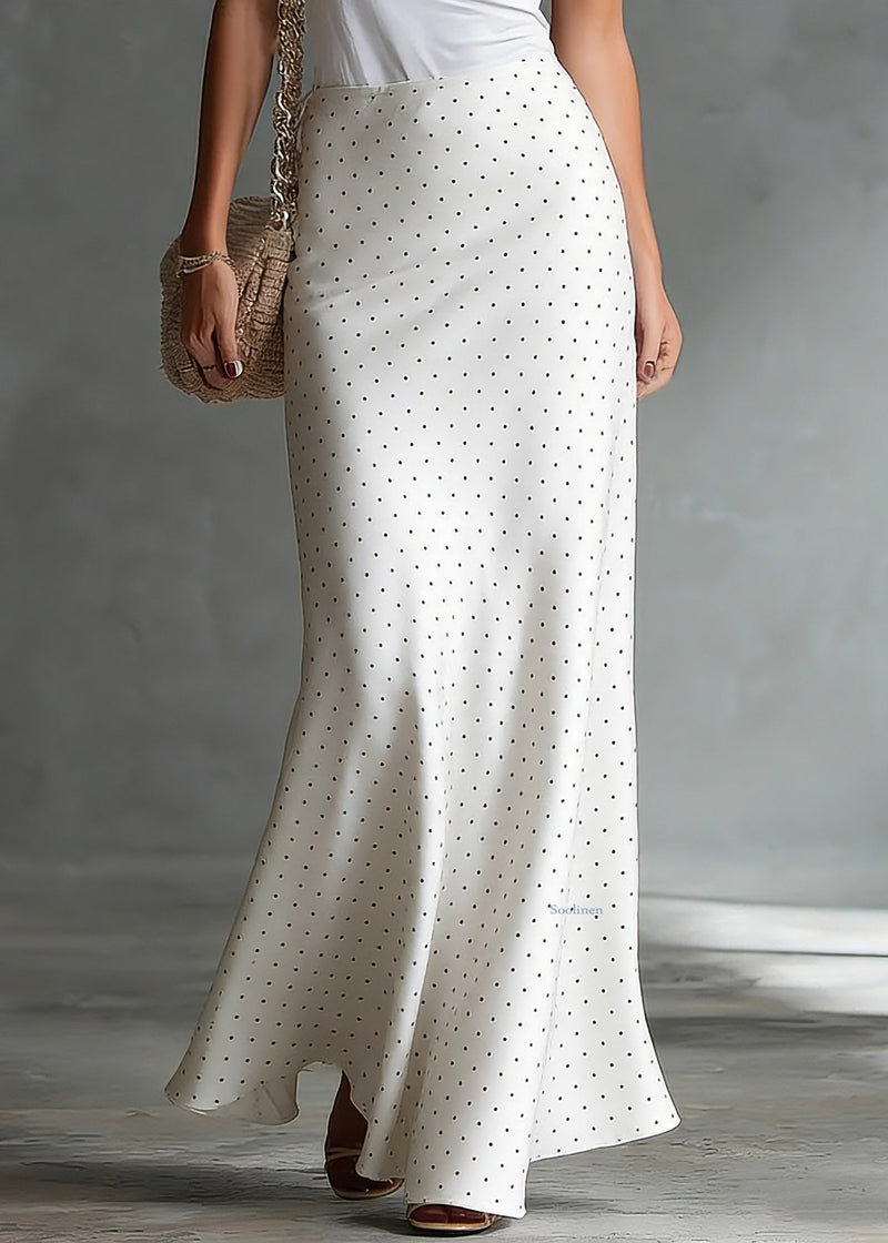 White High Waist Dot Satin a Line Skirts Summer