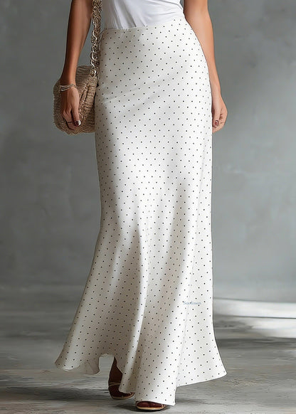 White High Waist Dot Satin a Line Skirts Summer
