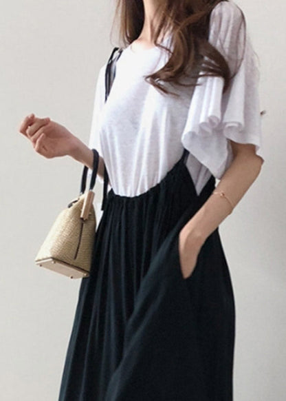 White O-neck Cotton Blouse T Shirt Flare Sleeve