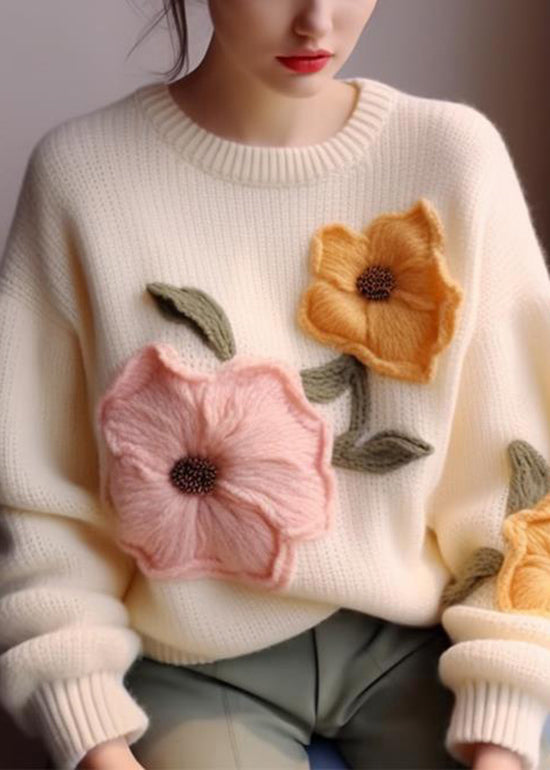 White O Neck Knit Sweater Tops Spring