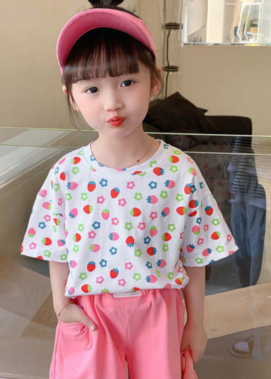 White O-neck Print Kids T Shirt Summer