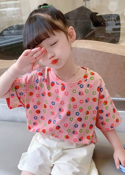 White O-neck Print Kids T Shirt Summer