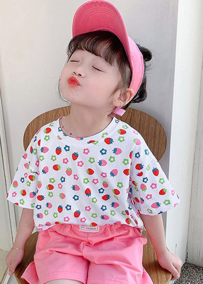 White O-neck Print Kids T Shirt Summer