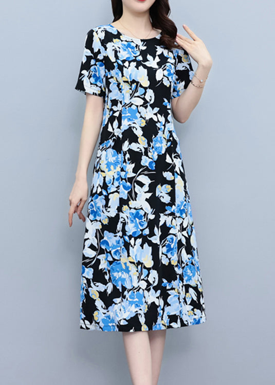 White O-neck Print Slim Silk Vacation Maxi Dresses Summer