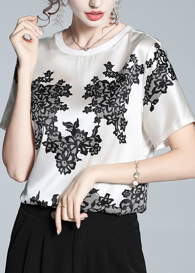 White O-neck Print T Shirt Short Sleeve