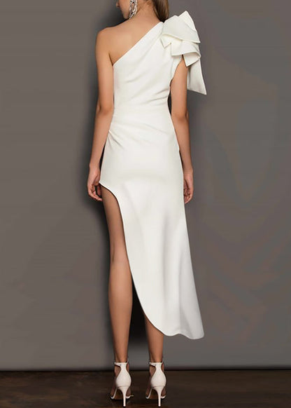 White One Shoulder Asymmetrical Design Cotton Dresses Summer