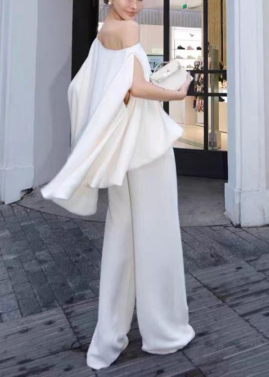 White One Shoulder Cotton Tops Batwing Sleeve