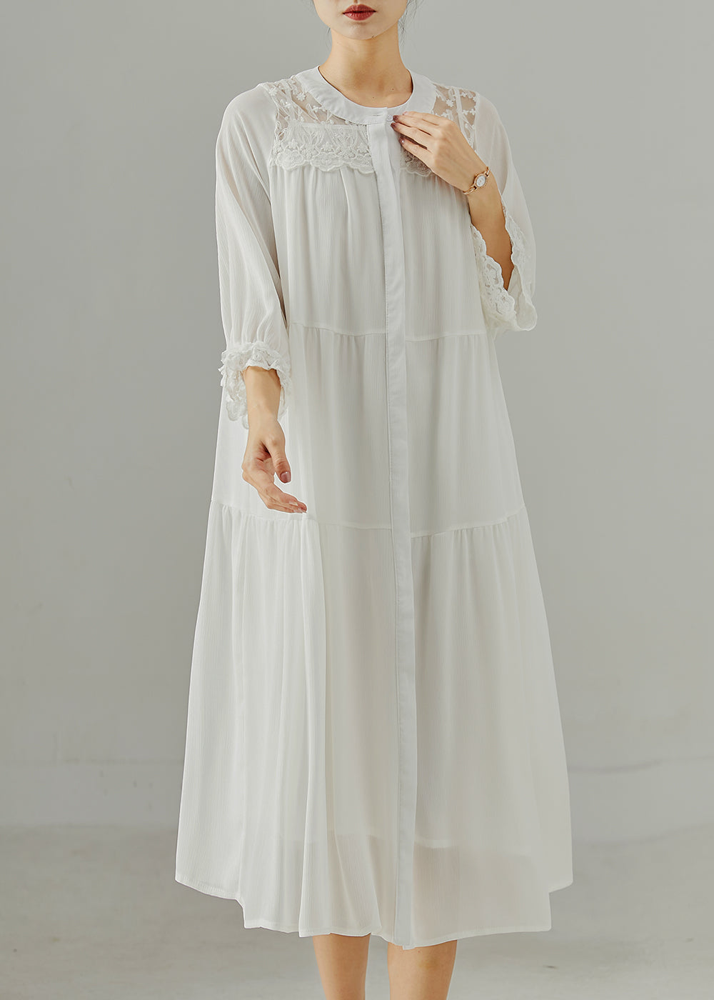 White Oversized Patchwork Cotton Robe Dresses Summer