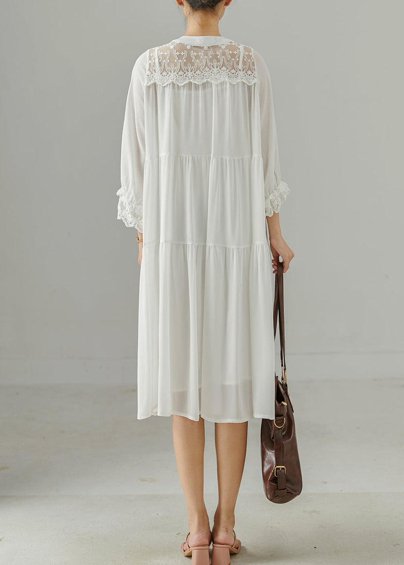 White Oversized Patchwork Cotton Robe Dresses Summer