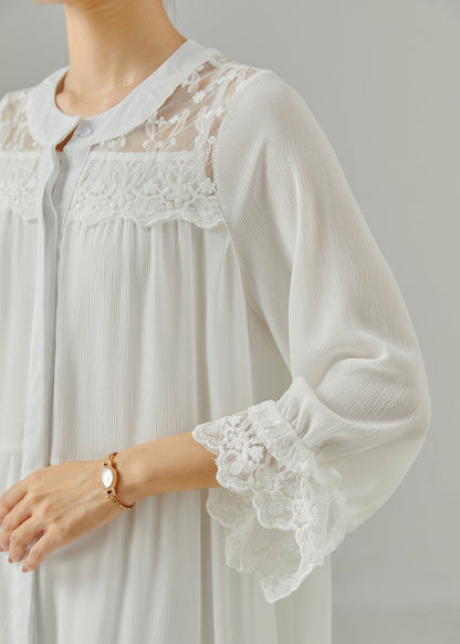 White Oversized Patchwork Cotton Robe Dresses Summer