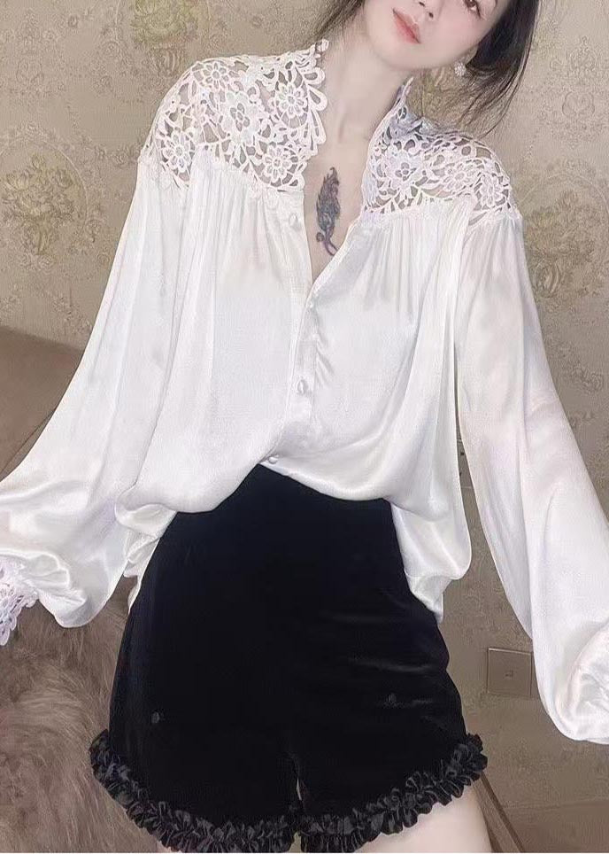 White Oversized Patchwork Lace Blouse Tops Summer