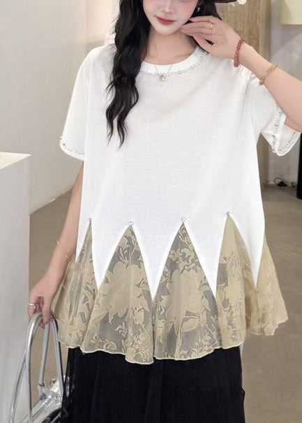 White Oversized Patchwork Tulle Tops Summer