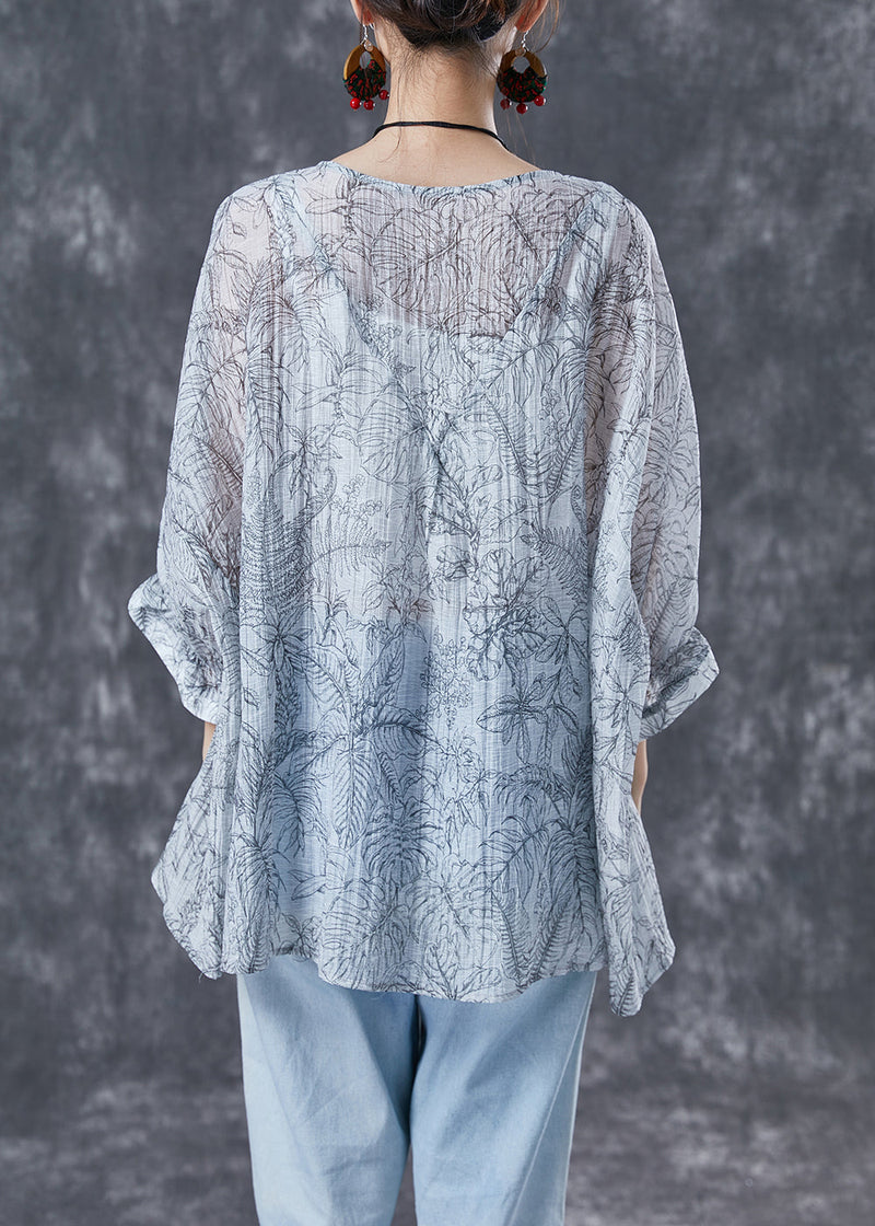 White Oversized Print Low High Design Cotton Tanks Batwing Sleeve