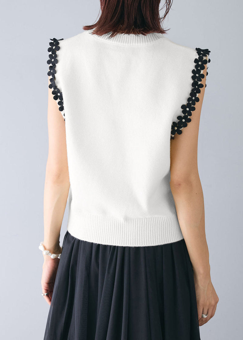 White Patchwork Flower Knit Beach Vest Sleeveless