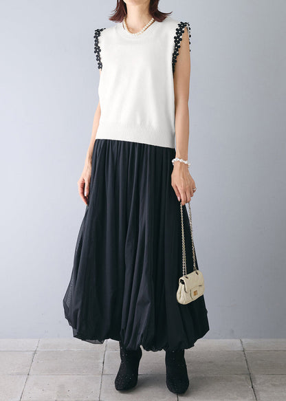 White Patchwork Flower Knit Beach Vest Sleeveless