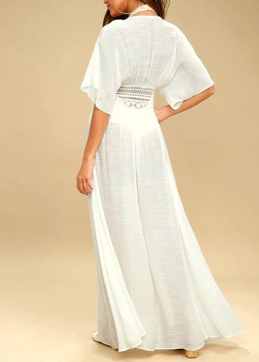White Patchwork Hollow Out Kimono Robe Long Summer Cotton