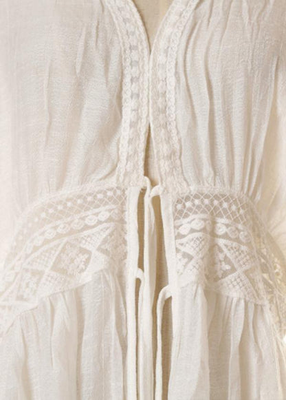 White Patchwork Hollow Out Kimono Robe Long Summer Cotton