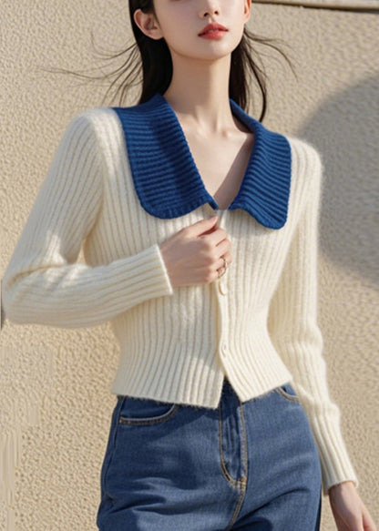 White Peter Pan Collar Button Cotton Knit Cardigan Spring