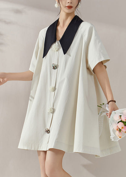 White Peter Pan Collar Button Shirts Mid Dress Summer