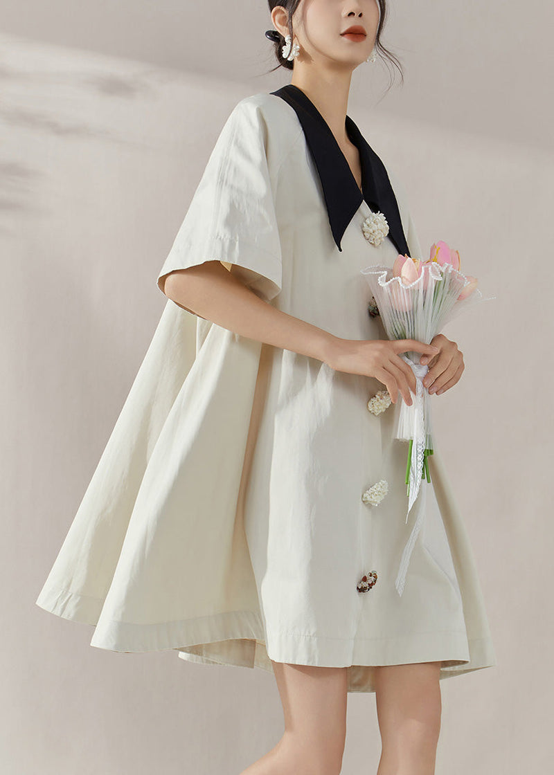 White Peter Pan Collar Button Shirts Mid Dress Summer