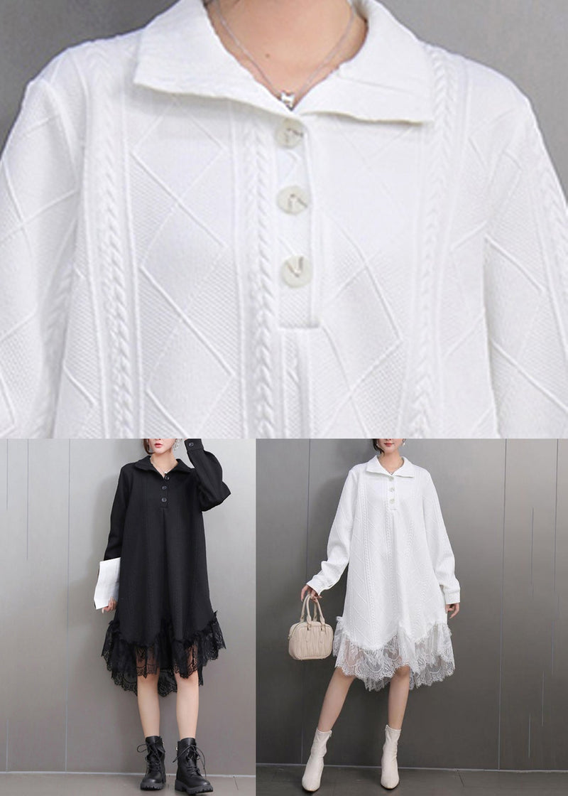 White Peter Pan Collar Lace Patchwork Long Dress Fall