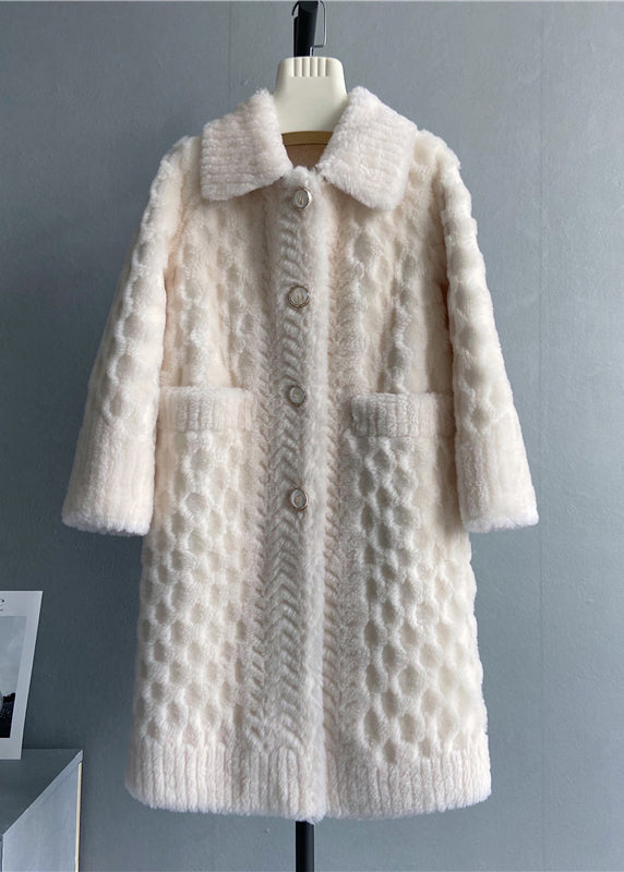 White Peter Pan Collar Pockets Woolen Coat Winter