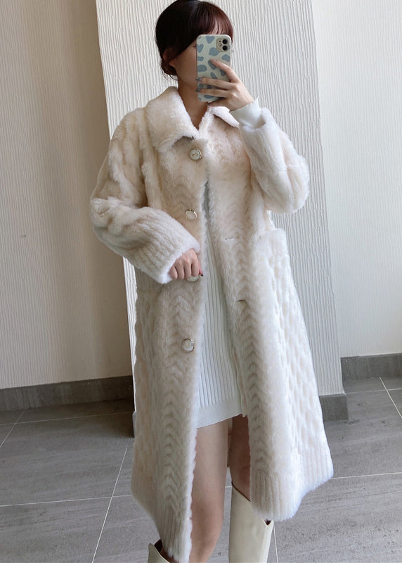 White Peter Pan Collar Pockets Woolen Coat Winter