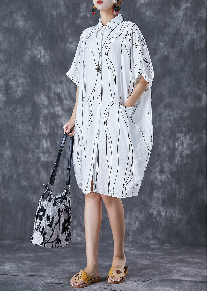 White Peter Pan Collar Striped Cotton Dresses Summer