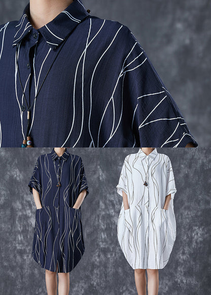 White Peter Pan Collar Striped Cotton Dresses Summer