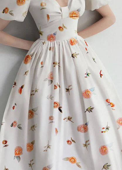 White Print High Waist Cotton Dresses Summer