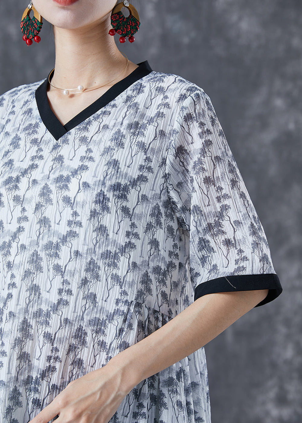 White Print Patchwork Pockets Cotton Long Dresses Summer