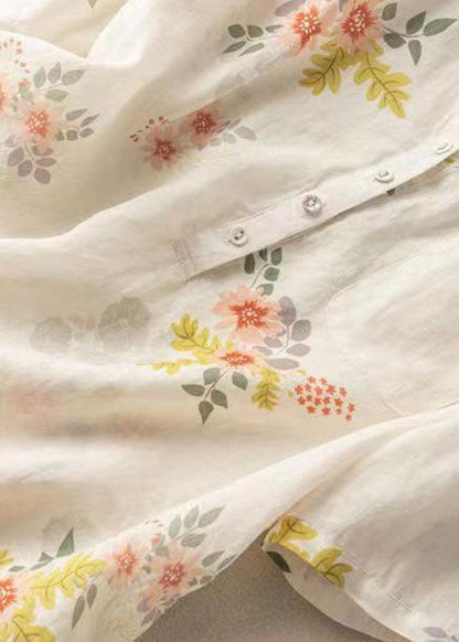 White Print Pockets Patchwork Linen T Shirt Summer