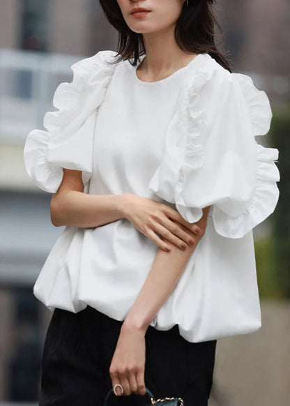 White Puff Sleeve Ruffled Cotton Tank Summer