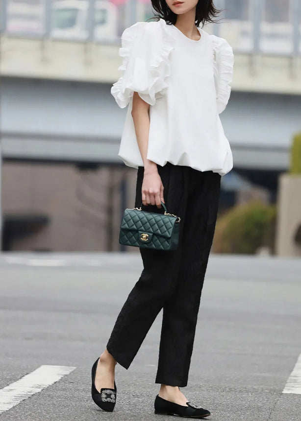 White Puff Sleeve Ruffled Cotton Tank Summer