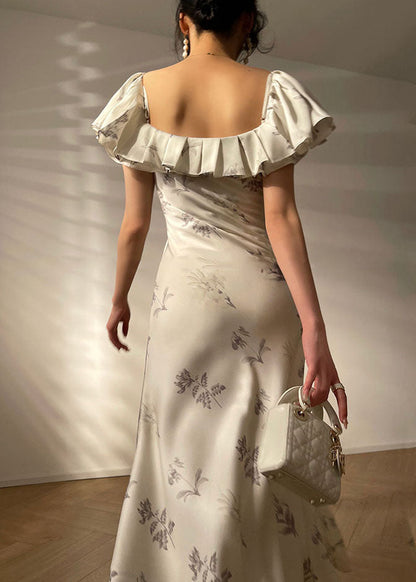 White Ruffled Cold Shoulder Silk Spaghetti Strap Dress Vestidos Summer