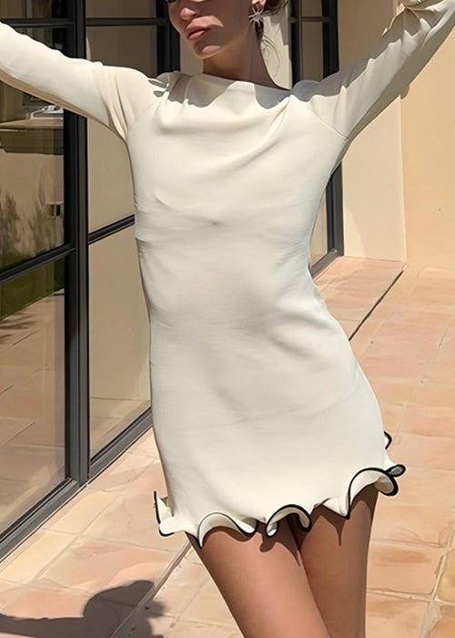 White Ruffled High Waist Cotton Mid Dress Fall
