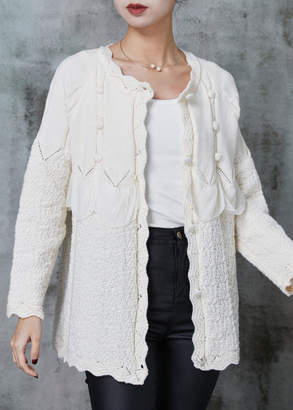 White Ruffles Patchwork Knit Coat Outwear Spring
