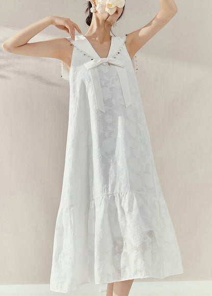 White Sailor Collar Bow Patchwork Maxi Dresses Summer