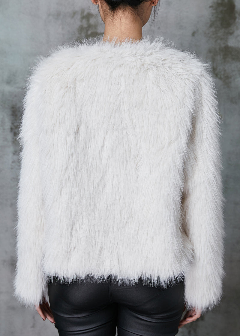 White Side Open Faux Fur Coat Winter