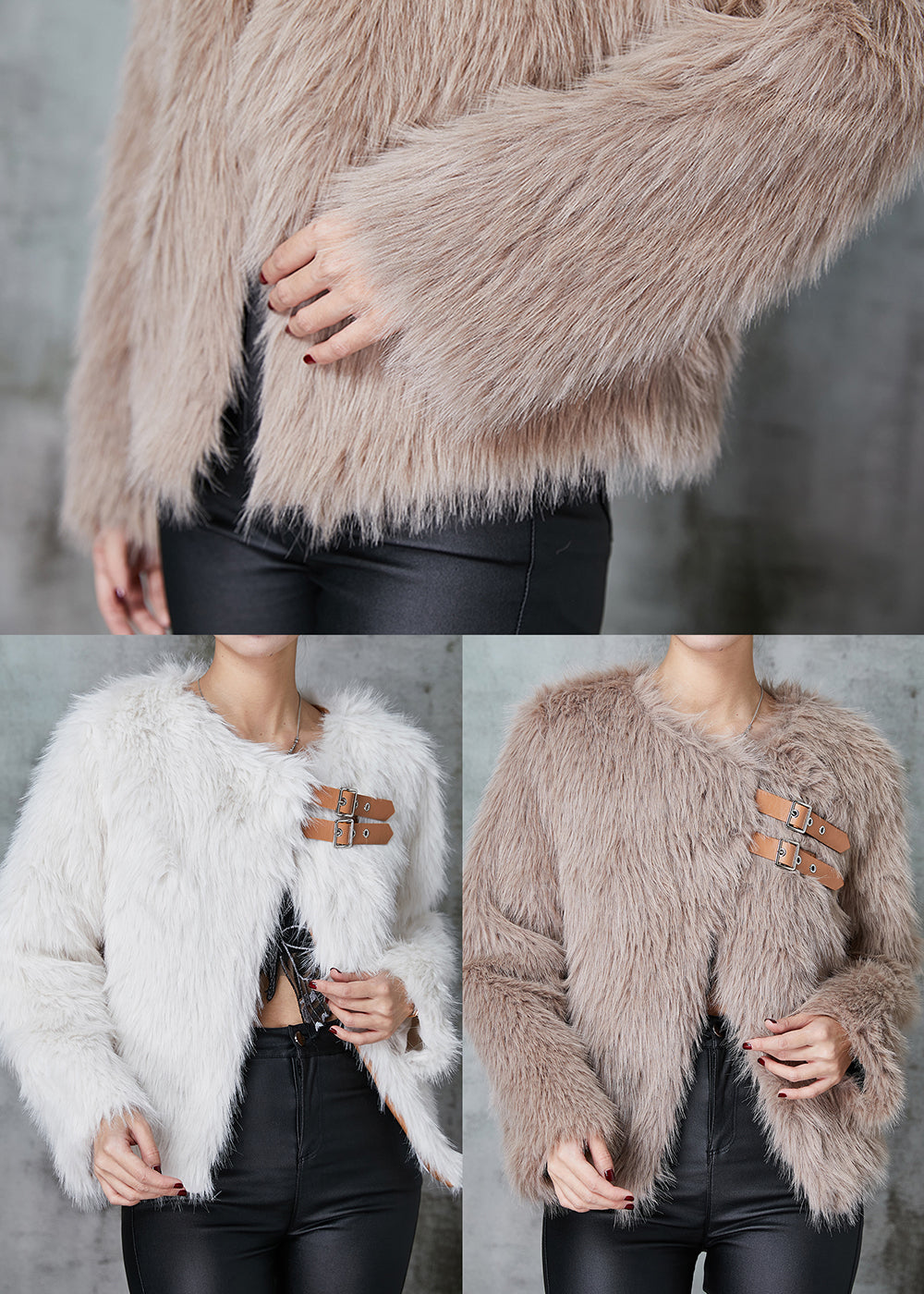 White Side Open Faux Fur Coat Winter