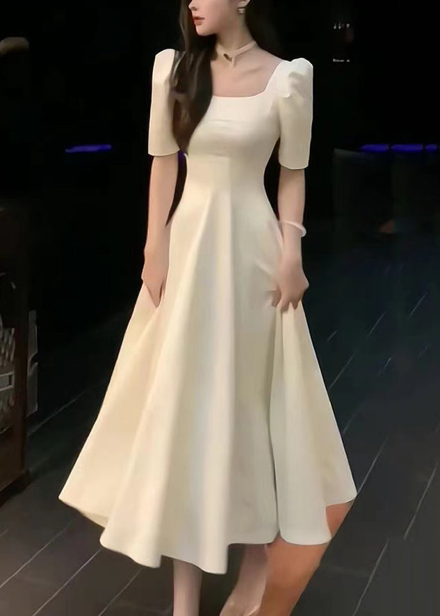 White Square Collar Cotton Long Dress Summer