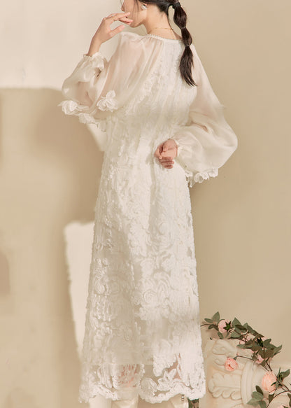 White V Neck Tulle Maxi Dresses Spring