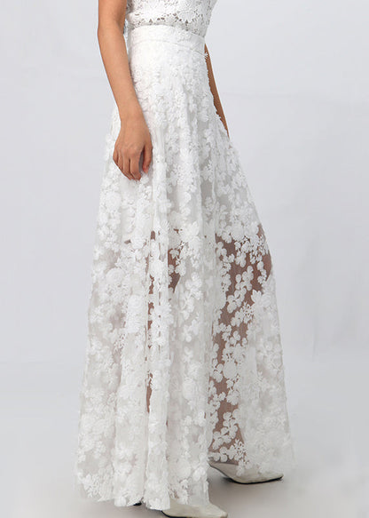 White Zippered High Waist Lace Skirt Summer